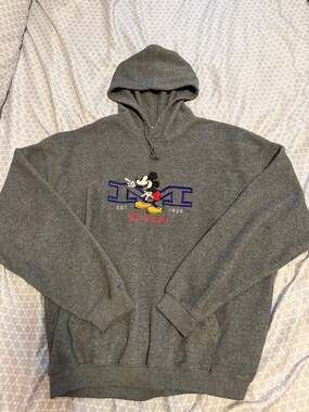 Vintage Disney Store Embroidered Mickey Mouse Grey Fleece Hoodie